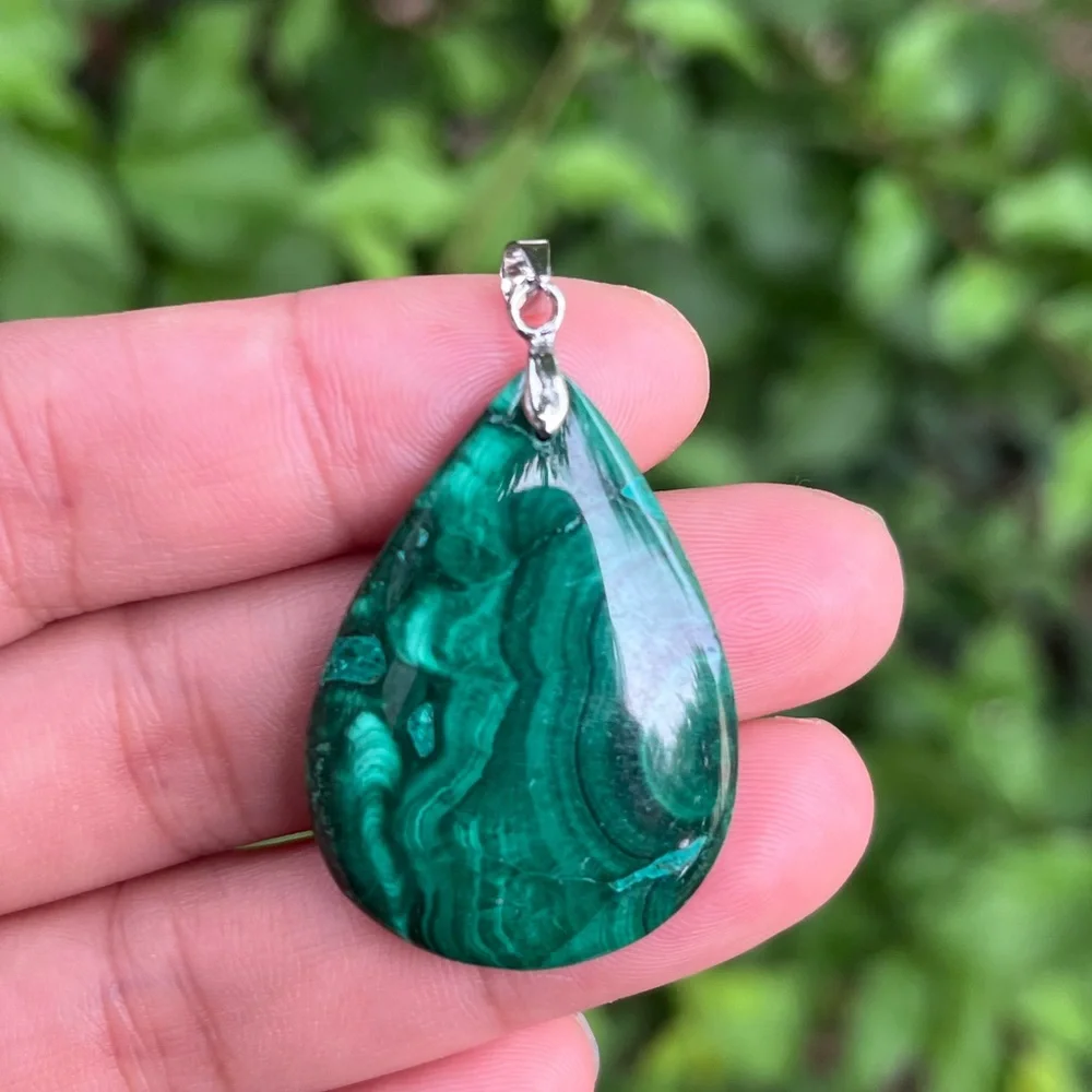925 silver plated natural‎ malachite pendant 1682